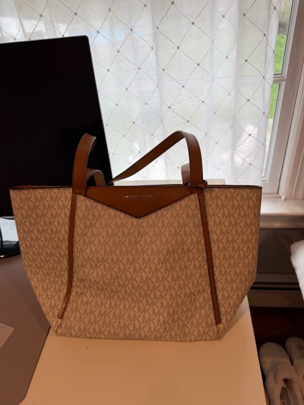 Michael Kors Beige/Cognac MK Logo Tote